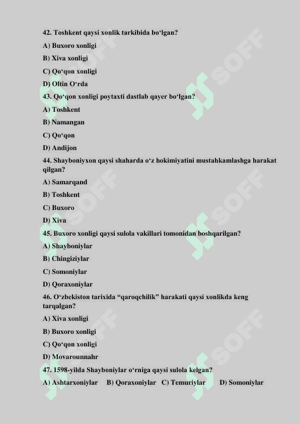 Tarix fanidan test savollari 8