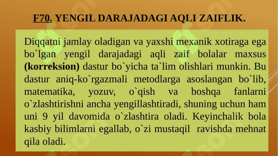 Aqli zaiflikning yengil va o‘rta darajalari. 2