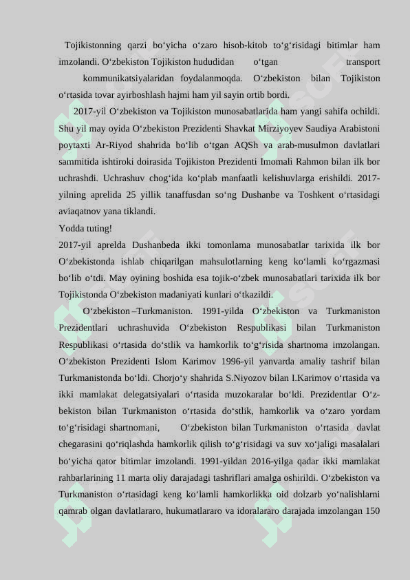 O'zbekiston Respublikasining qo'shni respublikalar bilan iqtisodiy va siyosiy munosobatlari 6