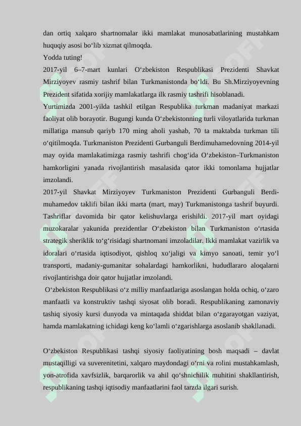 O'zbekiston Respublikasining qo'shni respublikalar bilan iqtisodiy va siyosiy munosobatlari 7