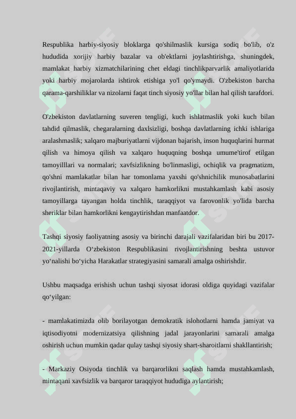 O'zbekiston Respublikasining qo'shni respublikalar bilan iqtisodiy va siyosiy munosobatlari 8