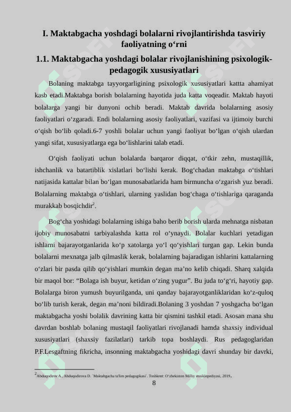 MAKTABGACHA YOSHDAGI BOLALARNI HAR TOMONLAMA RIVOJLANTIRISHDA TASVIRIY FAOLIYATING AHAMIYATI. 8