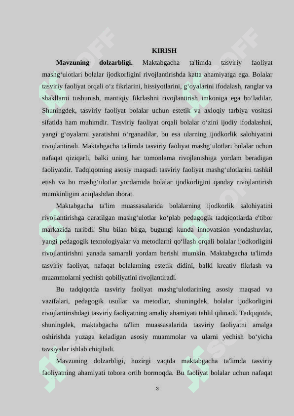 MTTda tasviriy faoliyat mashg’ulotlari orqali ijodkorligini rivojlantirish. 3