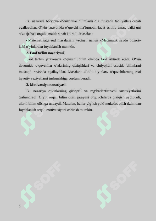 O‘yin orqali o‘rgatish usullarining nazariyasi 5