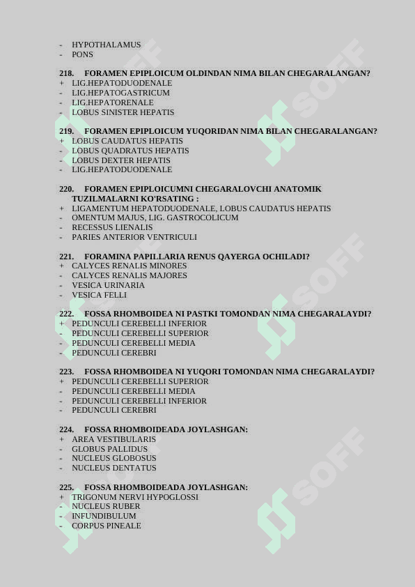 Davolash anatomiya 2-kurslar uchun test javoblari bilan 201-400 3