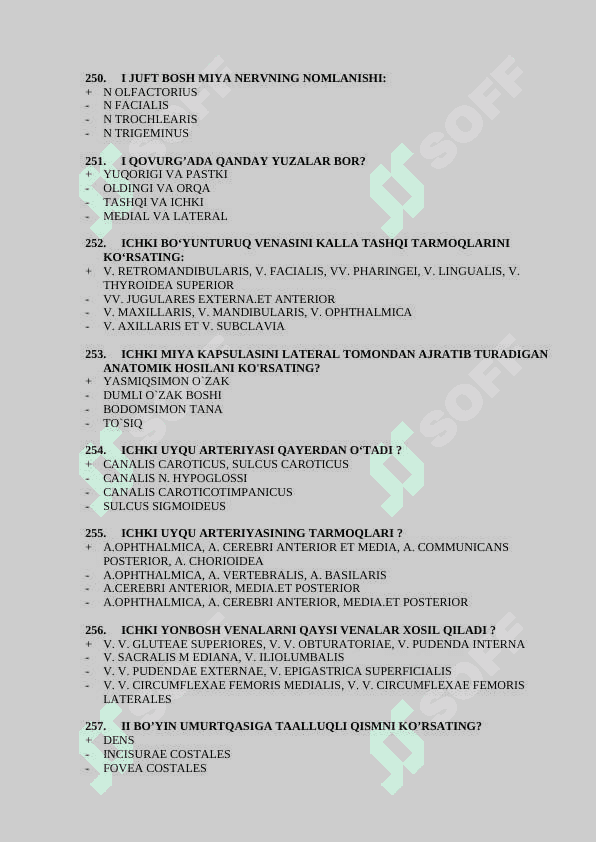 Davolash anatomiya 2-kurslar uchun test javoblari bilan 201-400 7