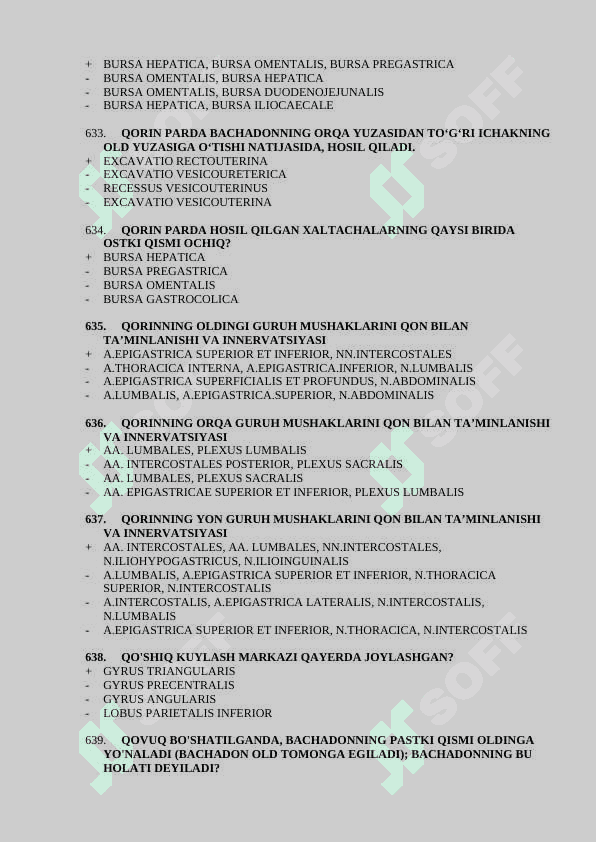 Davolash anatomiya 2-kurslar uchun test javoblari bilan 601-846 5