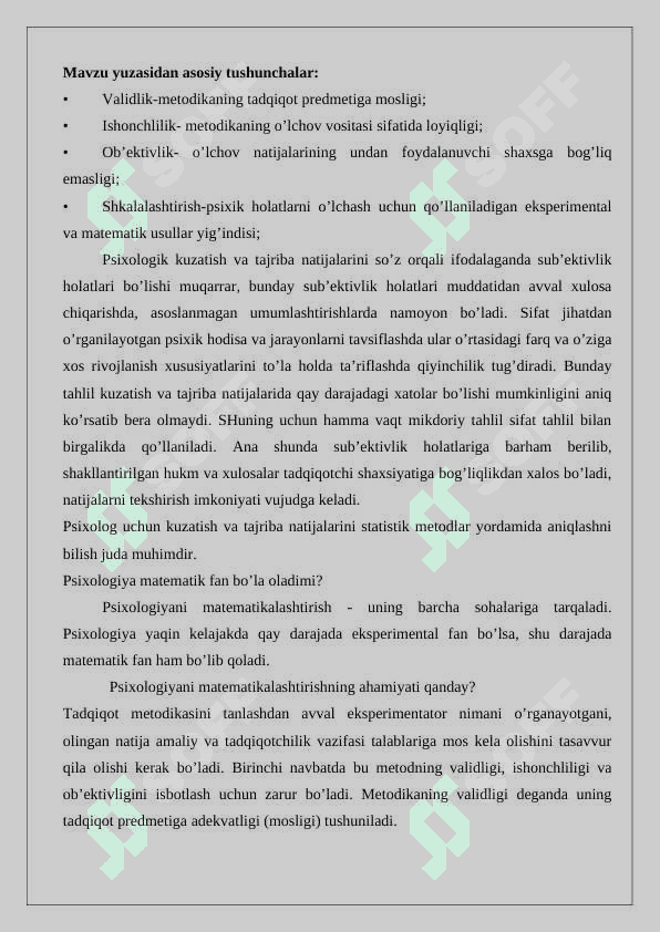 Psixologik o`lchov xususiyatlari 2