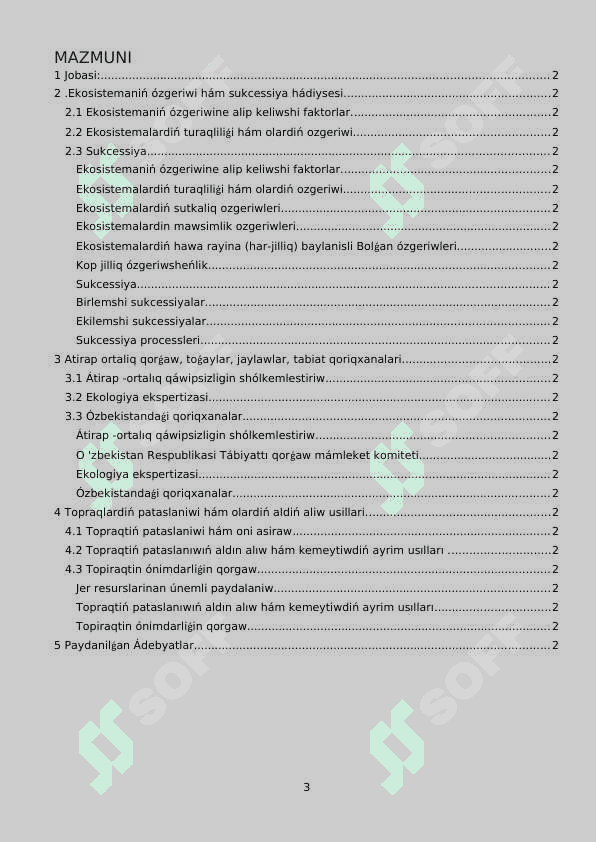 Ekosistemaniń ózgeriwi  hám sukcessiya hádiysesi. 3