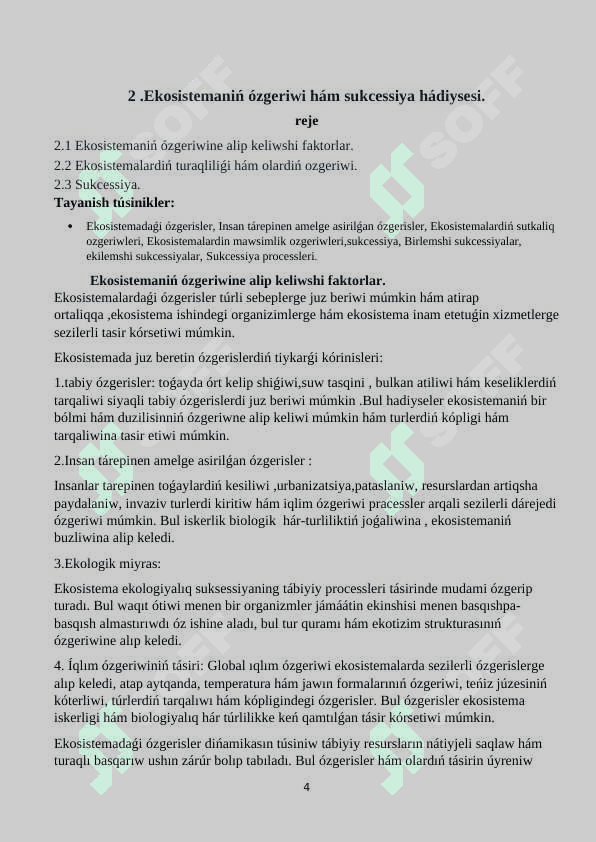 Ekosistemaniń ózgeriwi  hám sukcessiya hádiysesi. 4
