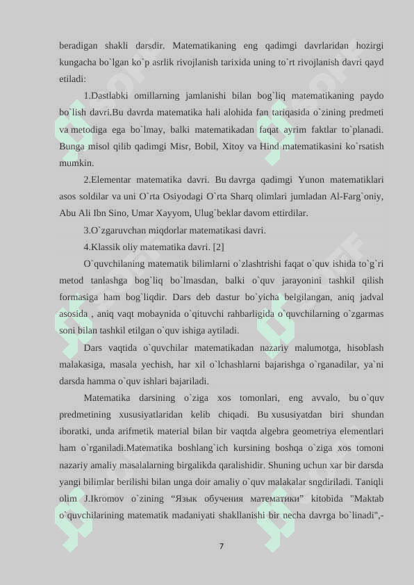 BOSHLANGʻICH SINFLARDA MATEMATIKA OʻQITISHNING DIDAKTIK-PSIXOLOGIK MASLAHATLAR 7