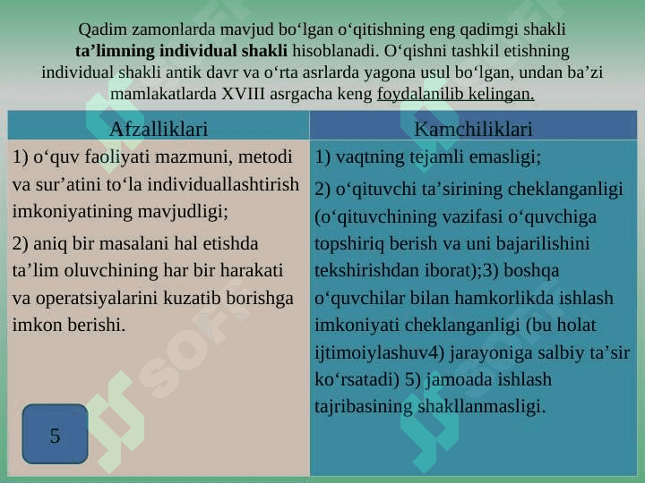 Talimni tashkil etish turlari 5