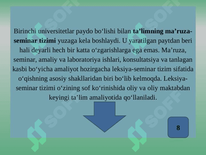 Talimni tashkil etish turlari 8