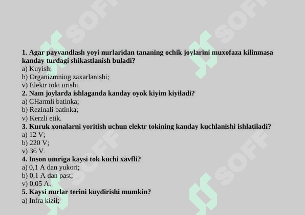QO’LDA YOYLI PAYVANDLASH FANDAN TEST 2