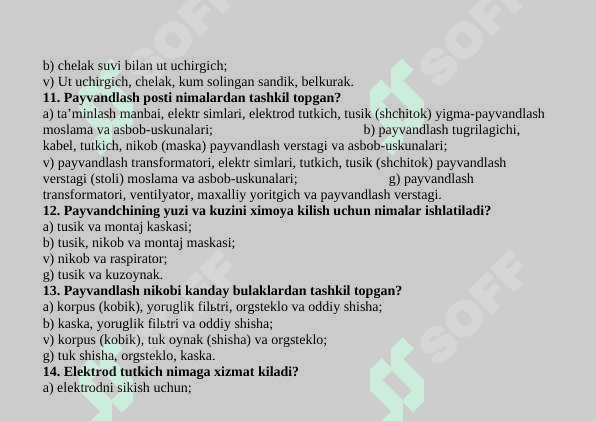 QO’LDA YOYLI PAYVANDLASH FANDAN TEST 4