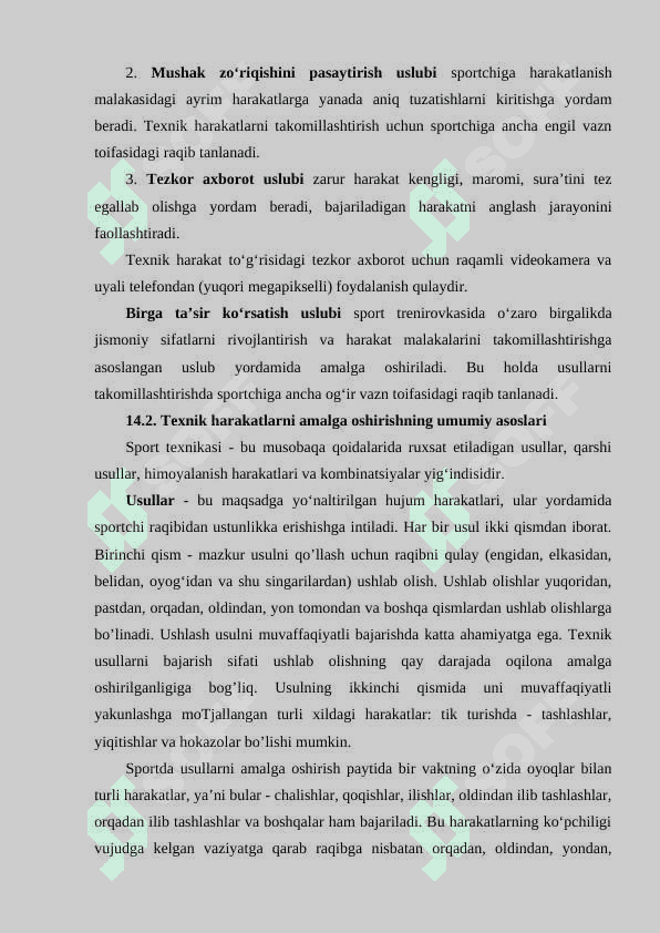 SPORT - TEXNIK MAHORAT. BERILGAN NATIJAVIYLIK UCHUN HARAKATLARNI SHAKLLANTIRISH VA TAKOMILLASHTIRISH-NING BIOMEXANIK TEXNOLOGIYALARI. 4
