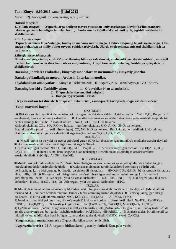 8-sinf kimyo konspekt dars uchun 3