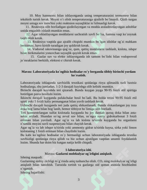 Fizik kimyoning amaliy mashg`ulotlari uchun 3
