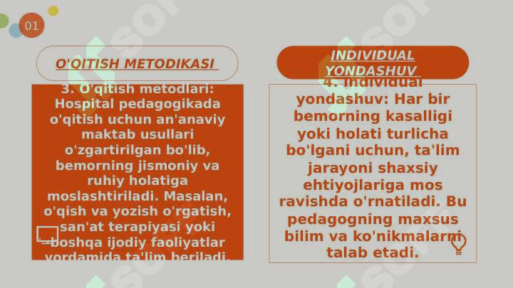 MAVZU: GOSPITAL PEDAGOGIKDA RUHIY RIVOJLANISHIDA NUQSONI BO'LGAN BOLALARNI INKLYUZIV TA'LIM SHAROITIDA O'QITISH VA TARBIYALASH 5
