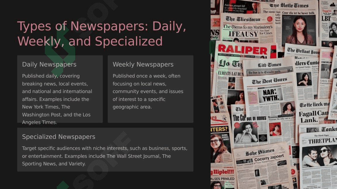 Mass media. Words related to newspaper and magazine. Types of newspapers 4