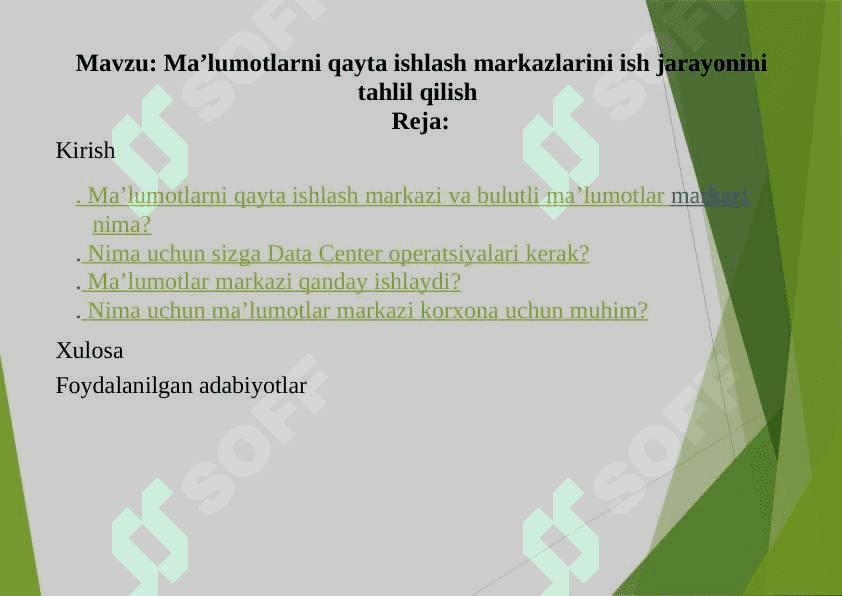 Ma'lumotlarni qayta ishlash markazlarini ish jarayonini tahlil qilish 2