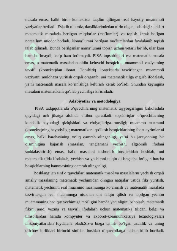 PISA TADQIQOTIDA MATEMATIK SAVODXONLIK BO‘YICHA TOPSHIRIQLARNING BOSHLANG‘ICH SINF O‘QUVCHILARI UCHUN AHAMIYATI. 2