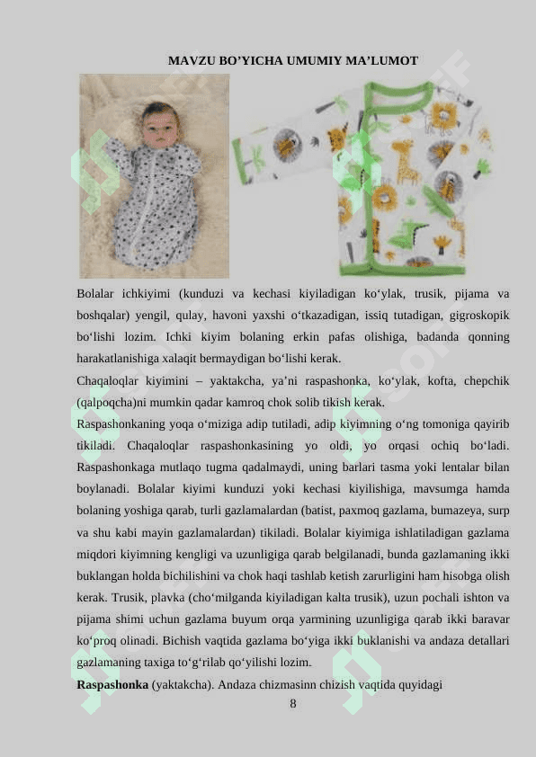 Chaqaloqlar kiyimlarini modellashtirish 8