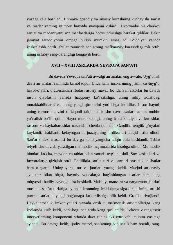 XVII – XVIII Asrlarda jahon san’ati 3
