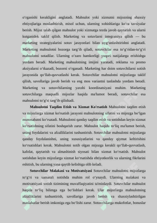 MAHSULOT SOTISH TIZIMI VA MARKETING XIZMATLARI 8