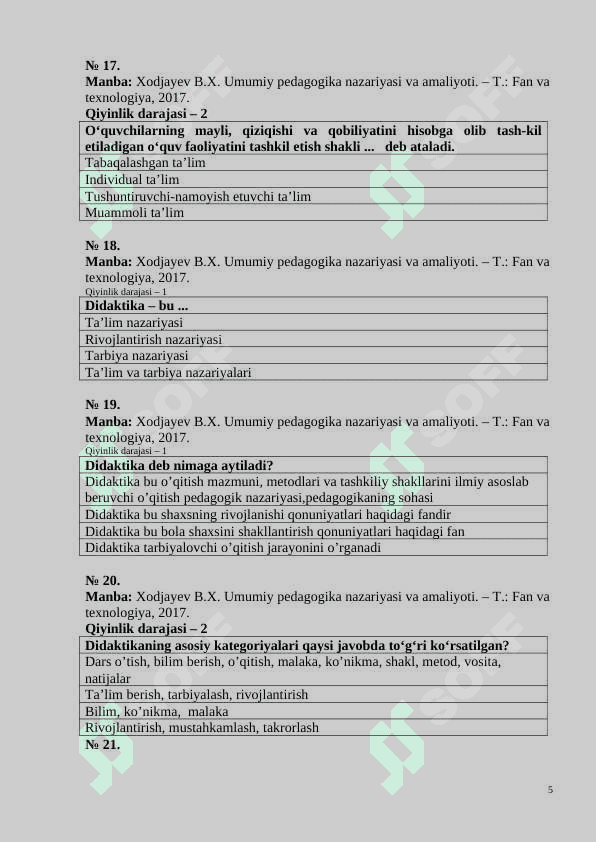 Umumiy pedagogika test 5