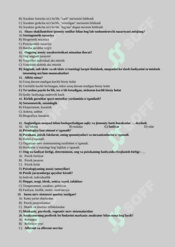 Psixologiya fanidan test savollari 2