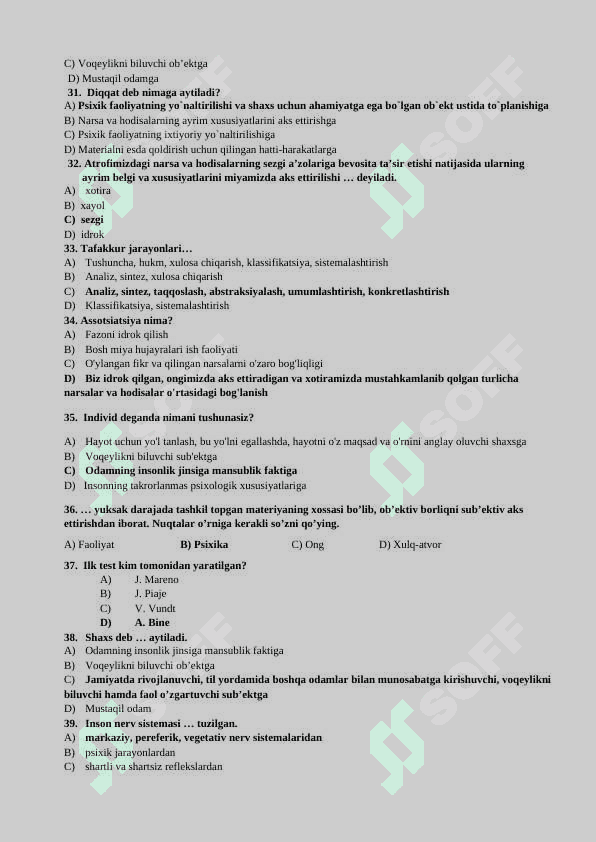 Psixologiya fanidan test savollari 4