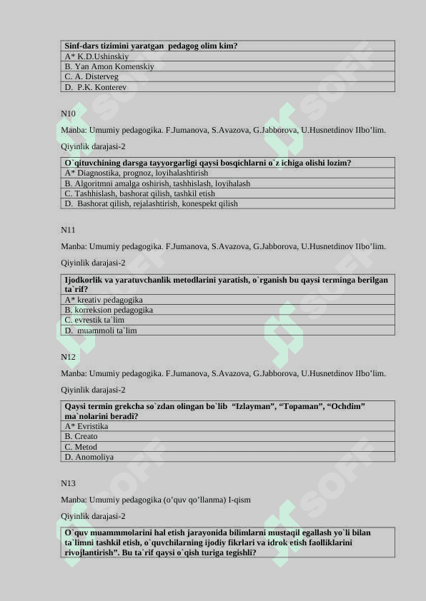 Umumiy pedagogika test javoblari bilan 3