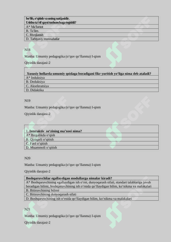 Umumiy pedagogika test javoblari bilan 5