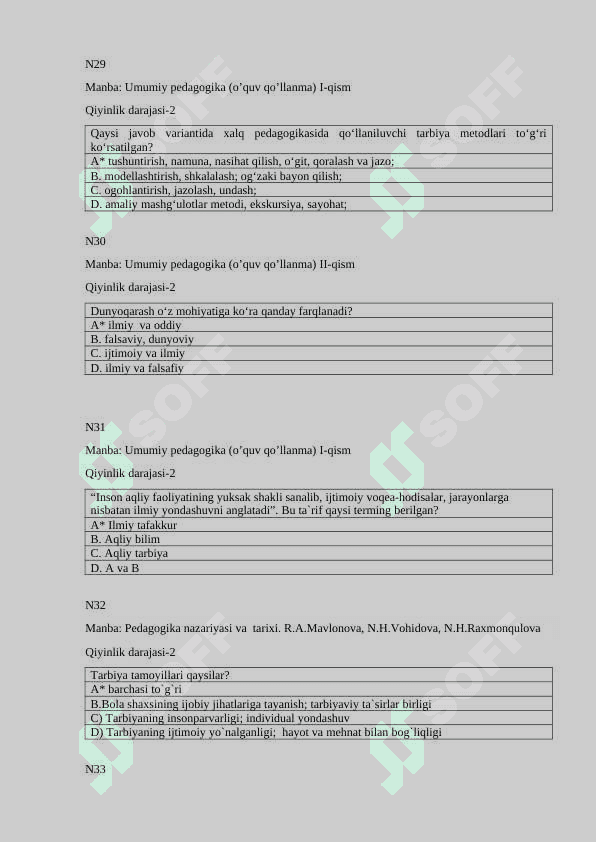 Umumiy pedagogika test javoblari bilan 8
