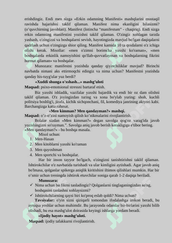 "Munosib hayot formulasi" Trening ishlanma 2