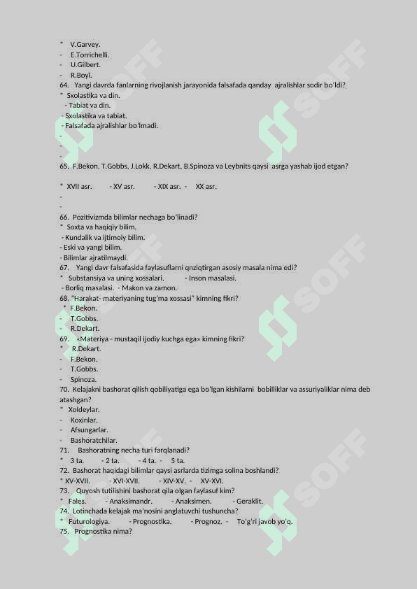 Falsafa fanidan test javoblari bilan 6
