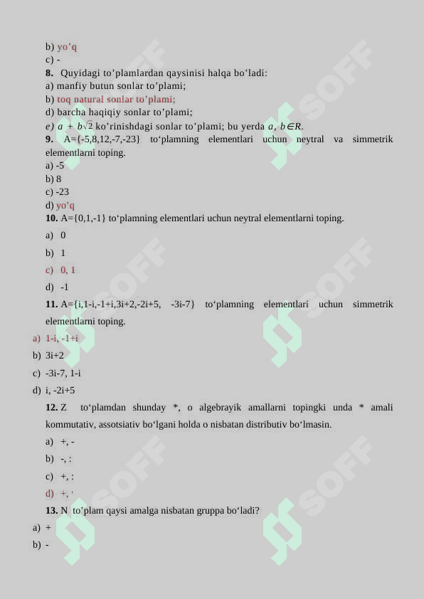 Boshlang’ich matematika kursi nazariyasi test javoblari bilan 2