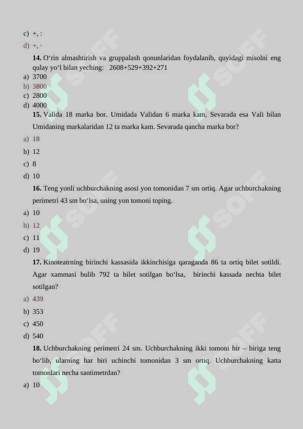 Boshlang’ich matematika kursi nazariyasi test javoblari bilan 3