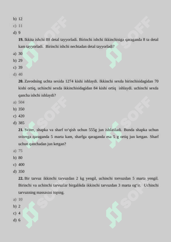 Boshlang’ich matematika kursi nazariyasi test javoblari bilan 4