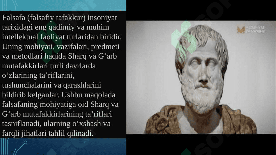 Falsafaning maqolasiga oid Sharq va Gʻarb                           mutafakkirlari taʼriflarini tasniflash 1