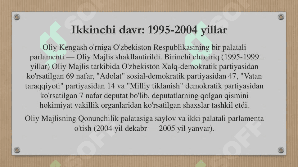 O’zbekistonda demokratik, fuqarolik jamiyati asoslarining shakllanishi, amalga oshirilgan siyosiy islohotlar 6