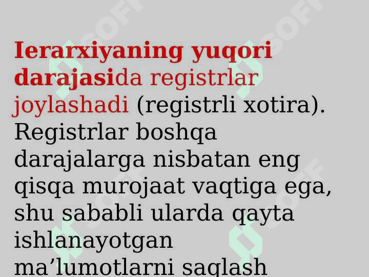 Xotira ierarxiyasi. Asosiy xotira.Sinxron va asinxron xotira qurilmalari 5