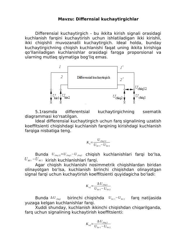 Differnsial kuchaytirgichlar 1