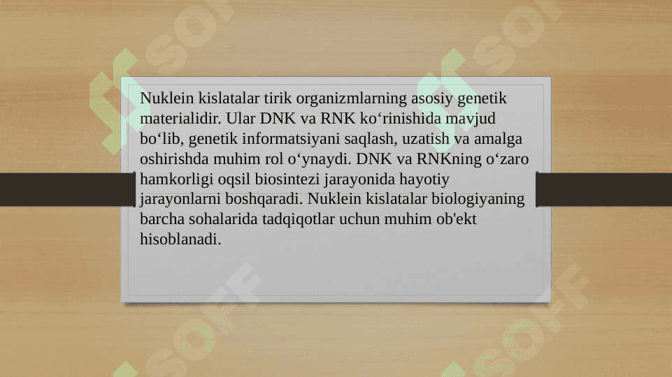 Nuklein kislatalarining oqsil biosintezida roli 8