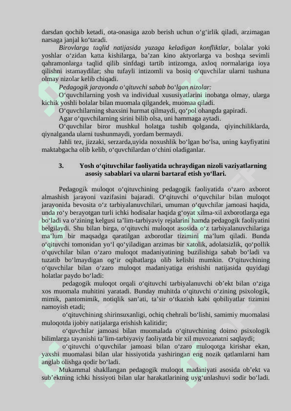 O‘QITUVCHI KASBIY FAOLIYATIDA PEDAGOGIK NIZOLAR VA ZIDDIYATLAR. ULARNI BARTARAF ETISHNING PEDAGOGIK- PSIXOLOGIK TALQINI 4