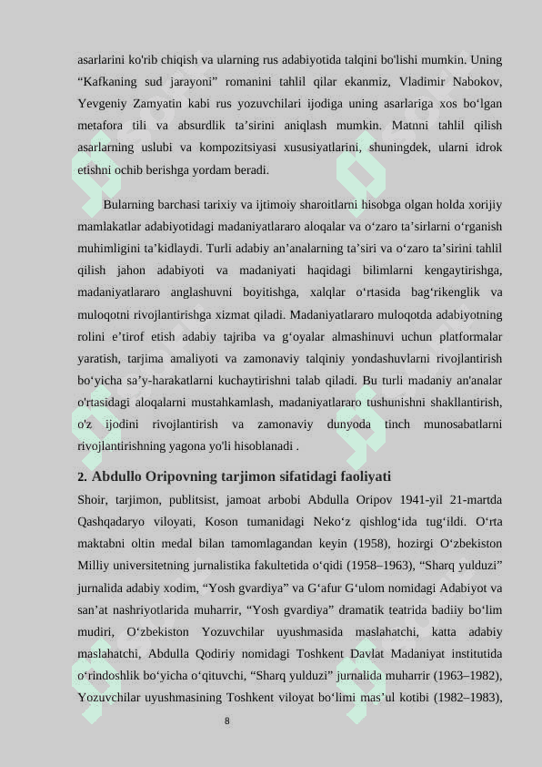 Abdulla Oripov – tarjimon KURS ISHI 8