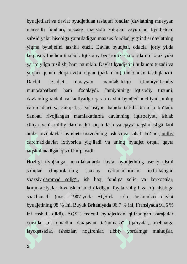 Davlat budjeti va davlat maqsadli jamg‘armalari budjeti ijrosi bo‘yicha budjet hisobini tashkil etish. 5