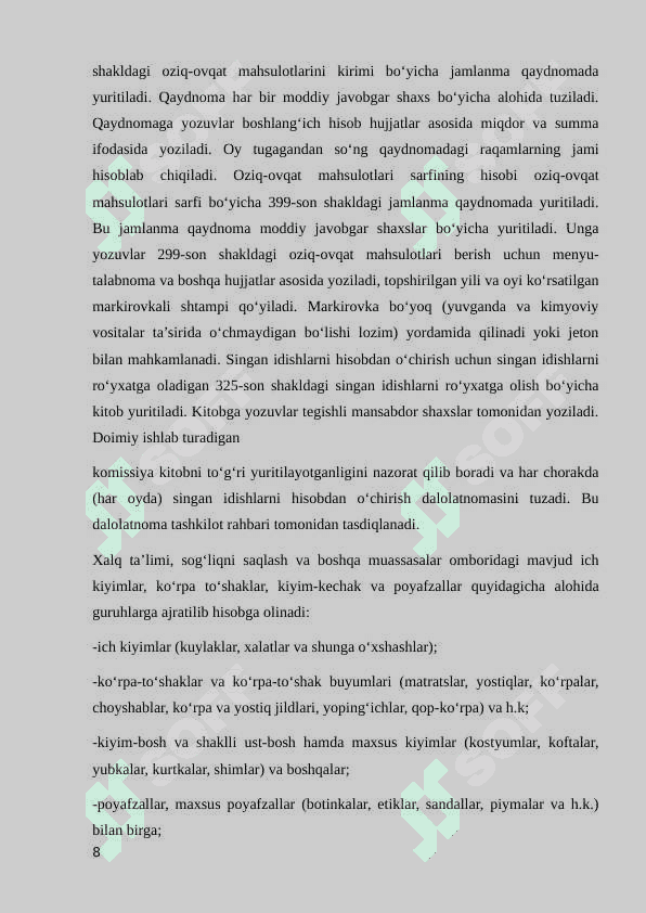 Budjet tashkilotlarida tovar moddiy‒zaxiralar hisobini tashkil etish. 8