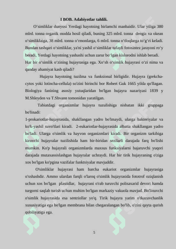 O’simlik hujayrasining tuzilishi . 5